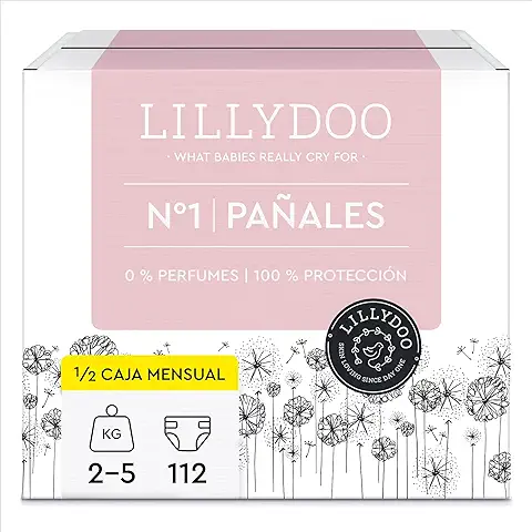 LILLYDOO Pañales Hipoalergénicos, Tamaño 1 (2-5 kg), caja de Medio mes (112 Pañales) (FSC Mix)  