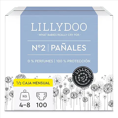 LILLYDOO Pañales Hipoalergénicos, Tamaño 2 (4-8 kg), caja de Medio mes (100 Pañales) (FSC Mix)  
