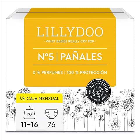 LILLYDOO Pañales Respetuosos con la Piel, Tamaño 5 (11-16 kg), caja de Medio mes (76 Pañales) (FSC Mix)  