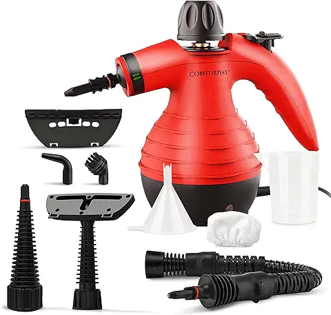 Limpiador de Vapor de Mano, Limpiador de Vapores Portátil de Usos Múltiples con 9 Accesorios para Quitar Manchas, Alfombras, Cortinas, Asientos de Auto, Cocina,Piso  