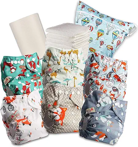 Littles and Bloomz - Bolsa con Bolsillo para Pañales Reutilizables de Bebé, Standard Popper, 6 Pañales + 6 Entredós, 1 Forro de Bambú Desechable, 1 Bolsa para Pañales Húmedos, 618PM6  