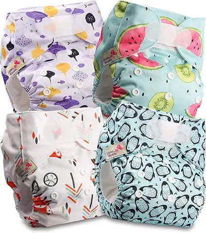 Littles and Bloomz - Pañal Reutilizable para Bebé con Velcro, 4 Pañales, FLV2-0403  