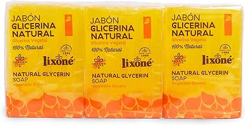 Lixoné - Jabón de Glicerina Natural en Pastillas | Pack 3 Uds de 125 g | Total 375 g | Jabones Artesanales para Manos, Cara y Cuerpo | Hidratante y Vegano | sin Conservantes