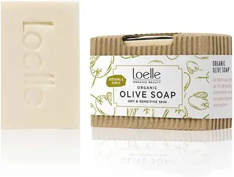 Loelle - Jabón de Aceite de Oliva Ecológico Elaborado con Ingredientes Naturales - Jabones Sólidos Corporales, la Cara y el Cabello - Limpiador Facial para Pieles Sensibles, Hecho en Marruecos (75g)  
