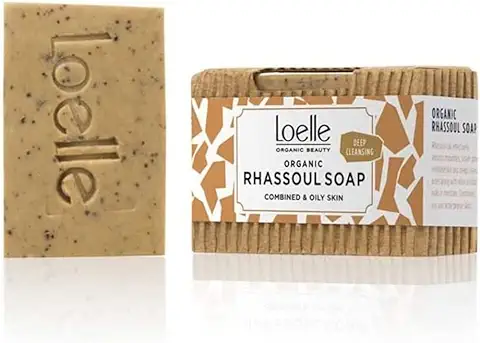 Loelle - Jabón de Arcilla Rhassoul Natural Hecha a Mano - Barra de Jabones Sólidos para Cara y Cuerpo, Ideal para Pieles Grasas y Mixtas - Productos Orgánicos de Belleza Hechos en Marruecos (75g)  