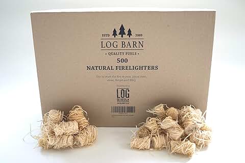 Log-Barn 500 Encendedores de Leña Ecológicos Naturales - Iniciadores de Fuego por Caja. Ideal para Iluminar Fuegos en Estufas, Barbacoas, Hornos de Pizza, Fogatas y Ahumadores  