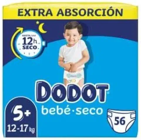 LOGAN Pañales Talla 5+, para Niños de 12 a 17 Kilogramos DODOT Bebé-seco 56 uds.  
