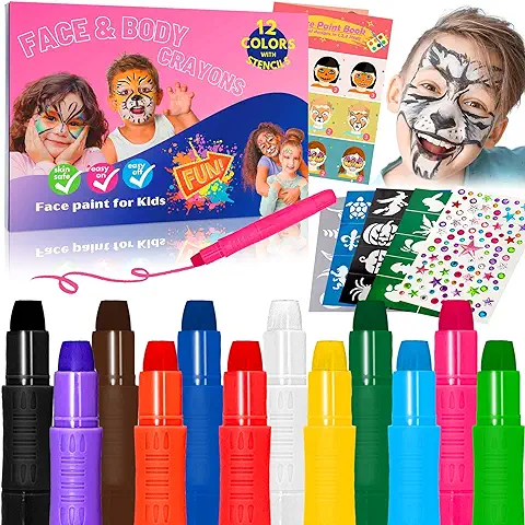 Lubibi Crayones de Pintura Facial,12 Colores Set de Pintura Corporal de Cara Infantil, Seguro y no Tóxico, Lavable, Adecuado Para Halloween, Navidad, Carnaval, Cosplay, Fiestas de Cumpleaños  