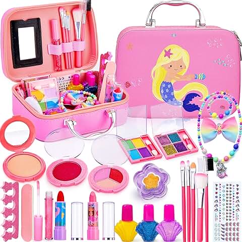 Lubibi Juego de Maquillaje Lavable para Niños con Caja de Maquillaje,Kit de Cosméticos Reales de Seguridad Probada para Niños,Sirena Juguete de Regalo de Cumpleaños y Navidad para Niñas de 456789 10  