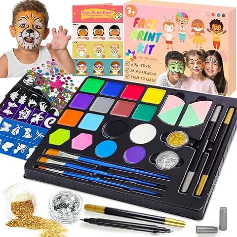 Lubibi Pinturas Cara,Pintacaras Infantil para Niños,16 Colores+2 Rotuladores Tatuajes,Kit de Pintura Facial,No Tóxico Colores Maquillaje para Fiestas de Disfraces Mardi Gras Navidad Cosplay Carnaval  