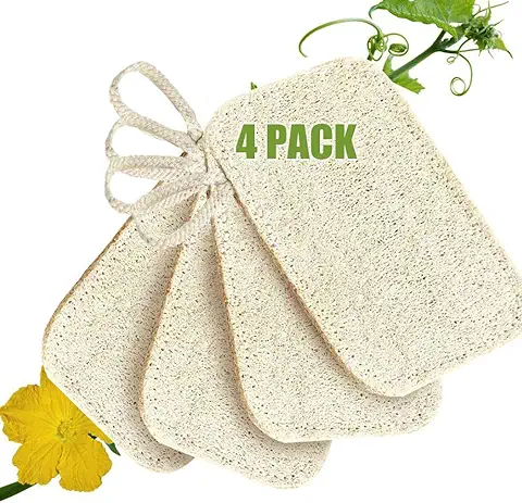 Lufa Natural Esponja, 4 Piezas Loofah Scrubber Esponjas Orgánicas Naturales para Lavar Platos con Cuerda, Biodegradable Esponja Vegetal Natural Luffa Ecológico para Cocina del Limpia y Ducha para Baño  