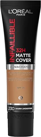 L'Oréal Paris - Base de Maquillaje mate de alta Cobertura, Resistente al agua - De Larga Duración - Ligera y Matificante - SPF 25 - Infaillible 32H Matte Cover - Tono: 230 Dorado - 30 ml  