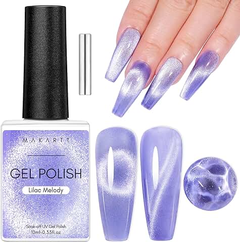 Makartt Gel UV de ojo de Gato, 10 ml, gel Brillante para Uñas con Imán de Cateye, palo soak off Magnético UV Esmalte de Uñas DIY Manicure en Casa, Diseño de Uñas, Regalo de San Valentín, lila Melodía  