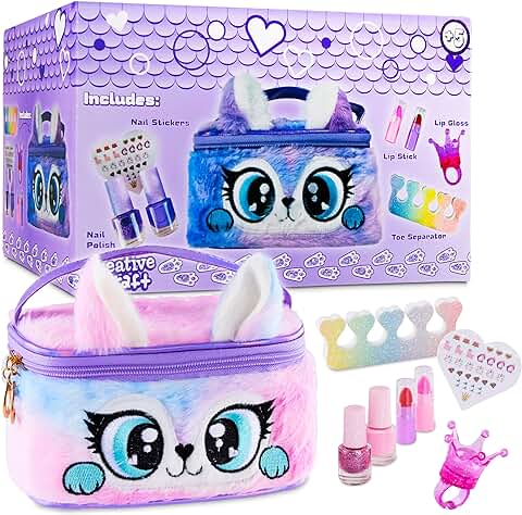 Maquillaje para Niños, Set Maquillaje y Pintauñas para Niñas, Pintauñas Infantil No Toxico, Lavable con Agua, Pintauñas Niñas Mayores de 5 Años (Morado/Rosa)  