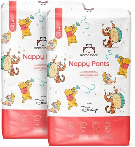 Marca Amazon - Mama Bear - Disney, Pañales Braguita, Talla 5 (12-17 kg), Bianco, 140 Unidad (2 Paquetes de 70) -PACK MENSUAL  