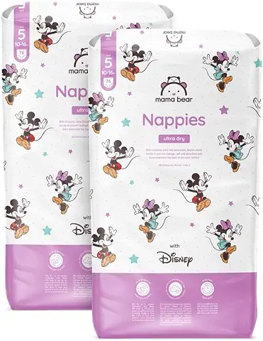 Marca Amazon - Mama Bear Disney Pañales Ultrasecos, Talla 5 (10-16 kg), Blanco, 152 Unidad, 2 Paquetes de 76 - PACK MENSUAL  