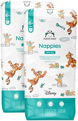 Marca Amazon - Mama Bear Disney Pañales Ultrasecos, Talla 6+ (16+ kg), Blanco, 132 Unidad, 2 Paquetes de 66 - PACK MENSUAL  