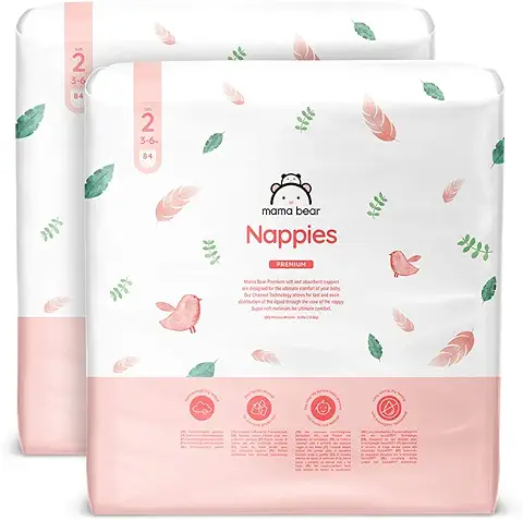 Marca Amazon - Mama Bear Pañales Premium - Talla 2 (3-6 kg), Bianco, 168 Unidad, 2 Paquetes de 84  