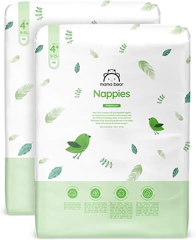 Marca Amazon - Mama Bear Pañales Premium Talla 4+ (9-15 kg), Blanco, 172 Unidad, 2 Paquetes de 86  