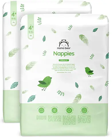 Marca Amazon - Mama Bear Pañales Premium Talla 4+ (9-15 kg), Blanco, 172 Unidad, 2 Paquetes de 86  