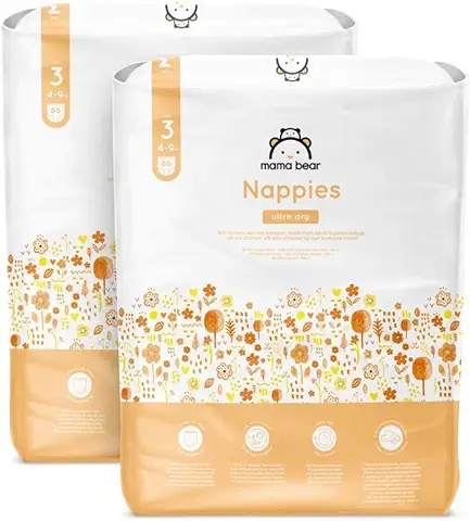 Marca Amazon - Mama Bear Pañales Ultra-secos - Talla 3 (4-9 kg), Con Canales, Bianco, 172 Unidad (2 Paquetes de 86) - Nueva Versión  