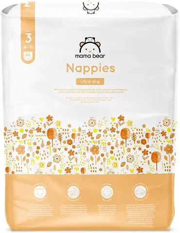 Marca Amazon - Mama Bear Pañales Ultra-secos, Talla 3 (4-9 kg), Con Canales, Bianco, 86 Unidad (1 Paquetes de 86) - Nueva Versión  