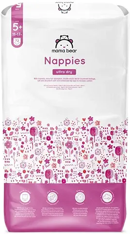 Marca Amazon - Mama Bear Pañales Ultra-secos, Talla 5+ (11-17 kg), Con Canales, Bianco, 72 Unidad (1 Paquetes de 72) - Nueva Versión  