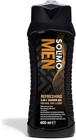 Marca Amazon - Solimo Gel de Ducha Refrescante para Hombre 3 en 1 (Cuerpo, cara y Cabello), Sin Fragancia, Paquete de 1 (1 Botella x 400 ml)  