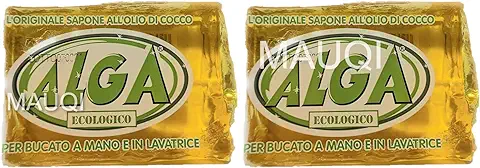 Mauqi – 2 jabones Alga puro 100 % ecológico y biodegradable para la ropa a mano y a máquina – 2 unidades de 400 g cada uno – total 800 g