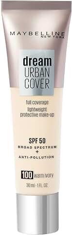 Maybelline New York, Base de Maquillaje con SPF50 y Antipolución, Dream Urban Cover, Tono: 100 Warm Ivory, 30 ml  