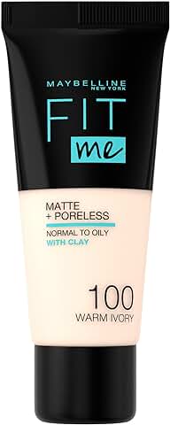 Maybelline New York, Base de Maquillaje que Calca a tu Tono Fit me! Mate y Afinaporos, Color: 100 Warm Ivory  