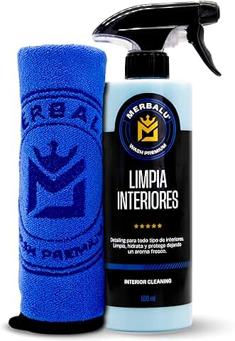 Merbalu Limpia Salpicaderos Coche Limpia Interiores Protector e Hidratante Limpieza para Todo el Interior del Vehículo Anti Polvo 500ml. Bayeta de Microfibra Incluida.  