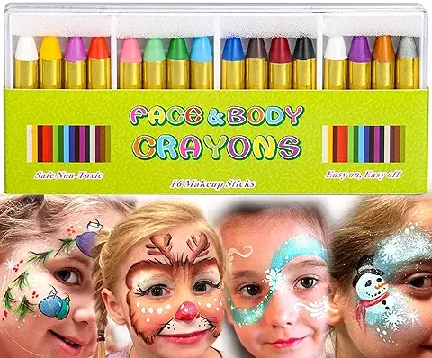 Mimoo Pintura Facial Ninos, 16 Colores Pinturas Cara Para NiñOs Halloween/Carnaval, Kit Halloween Maquillaje, Pintura Corporal CrayóN Para NiñOs, Regalo De Halloween De Carnaval De Navidad  