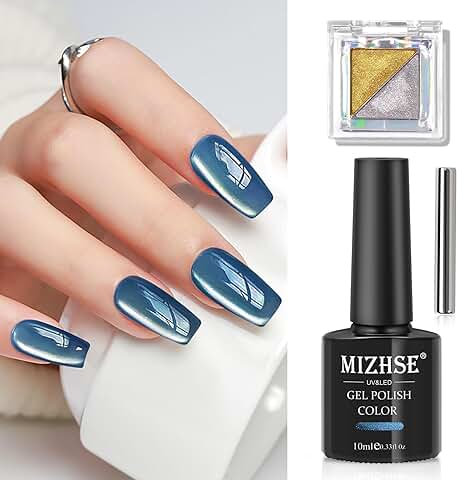 MIZHSE Cat Eye UV Cel Esmalte de Uñas de 10 ml Cateye UV Gel Maillard Cateye Magnético ojo de gato Gel con 1 Imán, Polvo de Uñas Cromado Plata Oro Efecto Espejo Polvo DIY Arte Manicura para Diseño de  