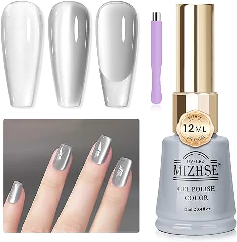 MIZHSE Cat Eye UV Cel Esmalte de Uñas de 12 ml Cateye UV Gel Silver Moonlight Cateye Magnet Cat Eye Gel Nail Polish con 1 Imán UV Esmalte de Uñas Glitter DIY Art Manicure Salon Home DIY  