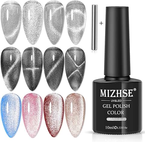 MIZHSE Esmalte en gel Universal Silver Cat Eye Top Coat 2-IN-1 Esmalte en gel para ojos de gato Ancho 9D Y en Coat Gel Esmalte de Uñas Kit de Salón de Uñas de Manicura No Necesita capa Superior.  