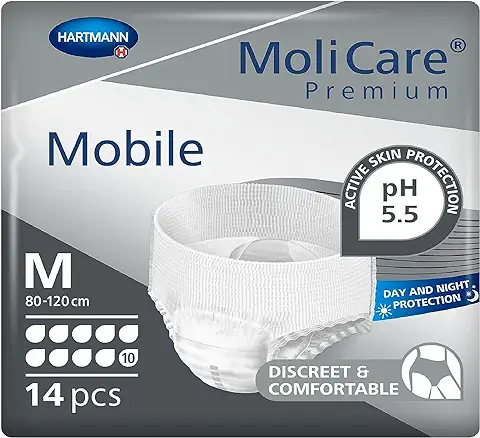 MoliCare Mobile: Pañales para Adultos con Incontinencia Severa, Ropa Interior Absorbente para Hombres y Mujeres, 10 Gotas, Talla M, 14 Unidades  