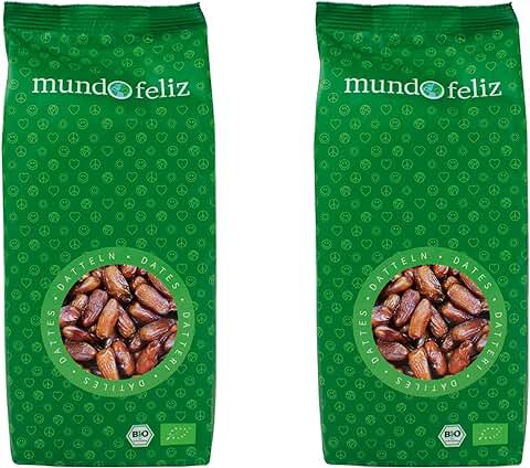 Mundo Feliz - Dátiles ecológicos secos sin hueso, 2 bolsas de 500 g