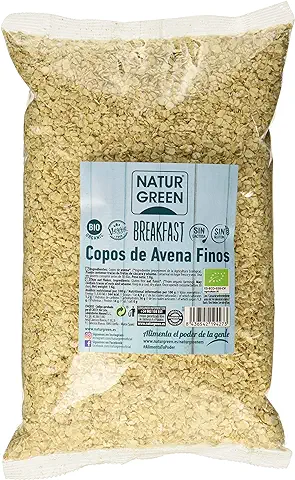 NaturGreen - Copos De Avena Finos, Avena Sin Gluten Bio, Integral, Ideal para Desayuno, 100% Ecológico - 1Kg, Pack 6 Unidades  
