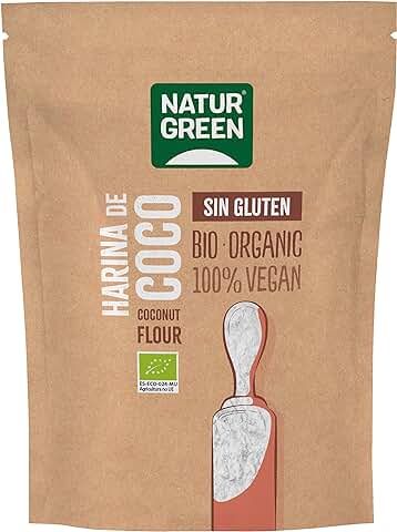 NaturGreen - Harina de Coco Bio, Harina Ecológica Sin Azucar, Sin Gluten Sin Huevo, Dieta Keto, Especial Repostería, 500 Gramos