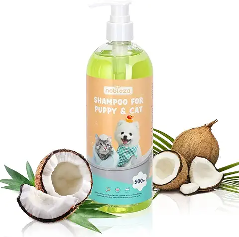 Nobleza Champú de Agua Muy Suave Para Perros y Gatos Especial para Cachorros - Piel Sensible Con Fragancia de Coco Natural,Sin Picaduras y sin Alcohol,silicona,sls,paraben (500ml)  
