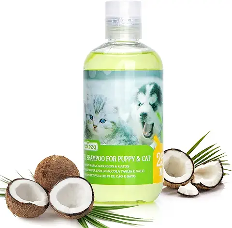 Nobleza Champú para Perros Gatos Piel Sensible y Atopica, Champú Cachorro y Gatito con Fragancia de Coco, Champú Perro Dermatitis y Anti Olores |Sin Parabenos, Ftalatos o SLS |pH Adaptado| 250ml  