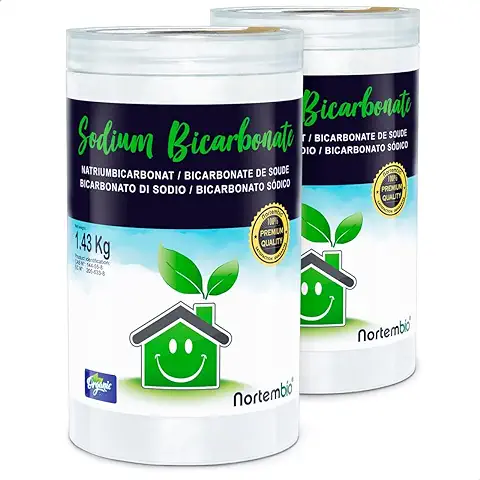 Nortembio Bicarbonato de Sodio Ecológico 2x1,43 Kg. Origen 100% Natural. Bicarbonato Sódico Sin Aluminio. Quitamanchas, Desodorizador y Blanqueante. Bicarbonato para Limpieza con E-Book Incluido.  