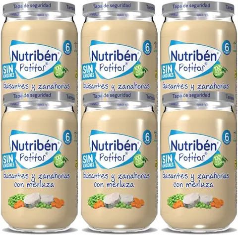 Nutribén Potitos Suprema De Merluza Con Guisantes Y Zanahorias Desde Los 6 Meses, Pack De 6 X 235gr  