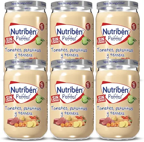 Nutribén Potitos | Tarrito de Tomates, Patatitas y Ternera | Para Bebés a Partir de 6 Meses | Sin Almidones | Sin Azúcares Añadidos | Sin Gluten, Huevo, Leche | Pack de 6 Unidades | 1410 g  