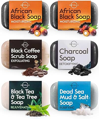 O Naturals Jabones Naturales Set de 6 Piezas - Jabones para Regalar Jabones Naturales Artesanos 100% Vegano Jabon Natural Negro con Aceites Esenciales TerapŽuticos del Mar Muerto Repara y Hidrata  