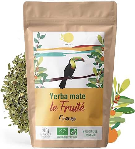 ORIGEENS YERBA MATE ECOLÓGICO CON NARANJA 200g - Le Fruité | Yerba Mate Ecológico No Torrefacto, Hojas, Sin Tallo y Sin Polvo | Bebida Energética y Detox  
