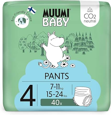 Pañales de Entrenamiento Ecológicos Muumi Baby, Talla 4, 7-11 KG, 40 Pañales Braguita Premium | Suaves y Agradables para la Piel, tsin Productos Químicos Innecesarios |  