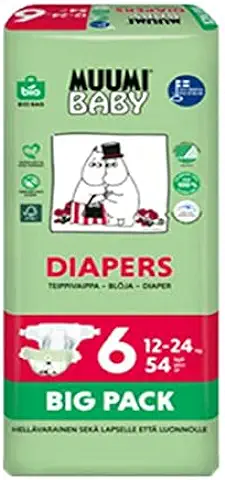 Pañales Ecológicos Muumi Baby, Talla 6,12-24Kg, X54 Pañales Sensibilidad Premium  
