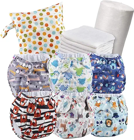 Pañales Lavables Reutilizables de tela + Rellenos Ecológicos de Bambú + Rollo de Toallas Desechables + Bolsa de Transporte - Tamaño Ajustable Recién Nacido a 3 Años  